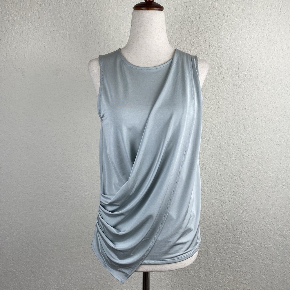 Express S Sleeveless Blouse Asymmetric Stretchy Mint Career Minimalist Ethereal